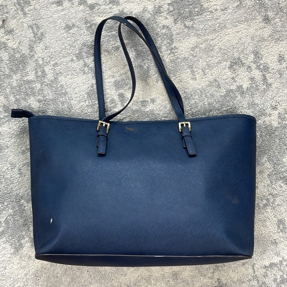 Michael Michael Kors Jet Set Travel Tote Bag Shopper Navy Blue Leather - Picture 4 of 17